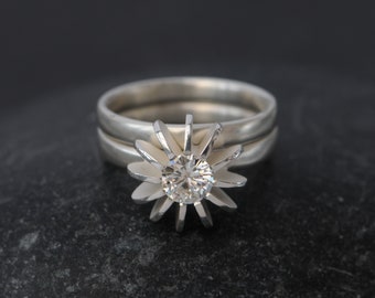 Ethical Engagement Ring, Moissanite Wedding Set, Sea Urchin Ring