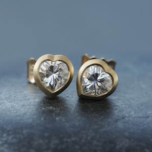 Christmas Gift For Her Heart Shaped Moissanite Stud Earrings in 18K Gold,