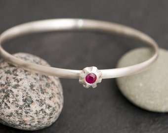 Ruby Bangle in Sterling Silver - Ruby Bracelet