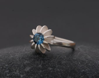 London Blue Topaz Engagement Ring, Sea Urchin Ring Silver