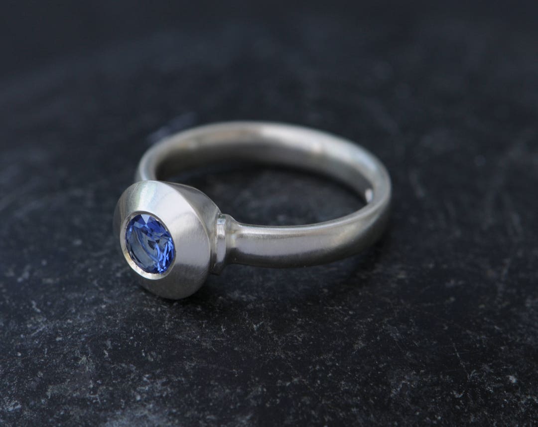 Blue Sapphire Engagement Ring in Silver, Blue Gemstone Engagement Ring ...