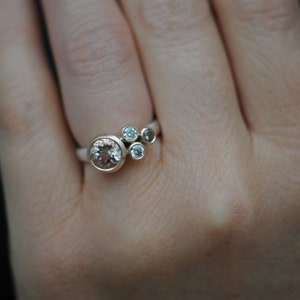 Gift For Her, Morganite Engagement Ring with Diamonds and Sapphire, 9K Rose Gold Cluster Ring image 7