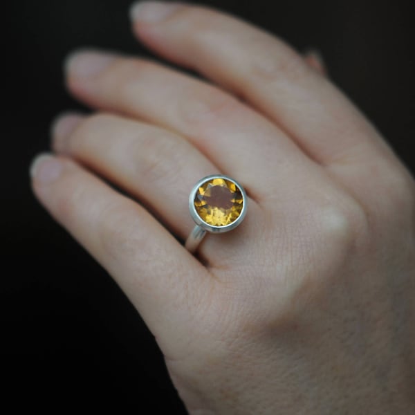 Citrine Statement Ring in Silver, Large Yellow Cocktail Ring