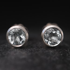 Blue Topaz Stud Earrings in Silver 7mm Stud Earrings White Topaz