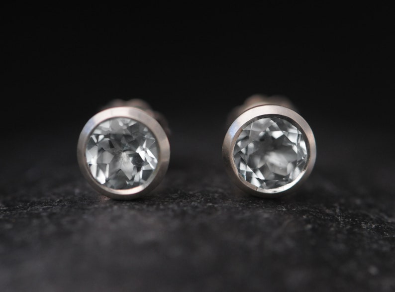 Blue Topaz Stud Earrings in Silver 7mm Stud Earrings White Topaz