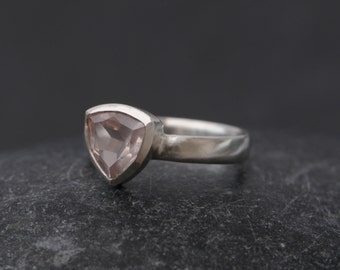 Rose Quartz Trillion Ring Set in Sterling Silver, Gift For Her