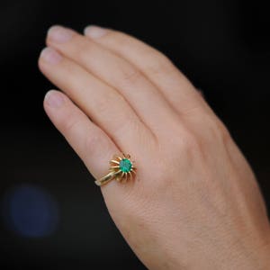 Emerald Engagement Ring in 18K Gold, Emerald Sea Urchin Ring image 6