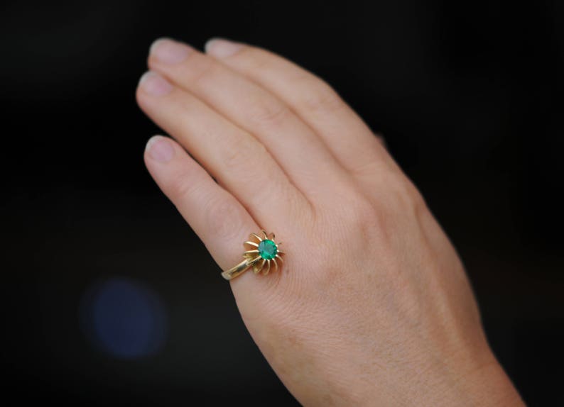 Emerald Engagement Ring in 18K Gold, Emerald Sea Urchin Ring image 6