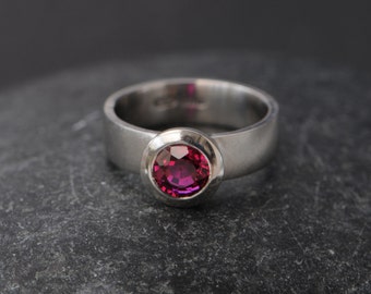 Lab Ruby Ring Platinum, Wide Band Ruby Ring, Gift For Her