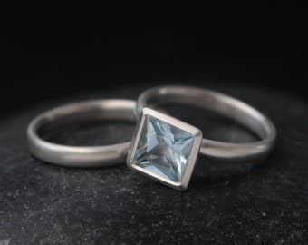 Aquamarine Wedding Set in Silver, Gift for Her