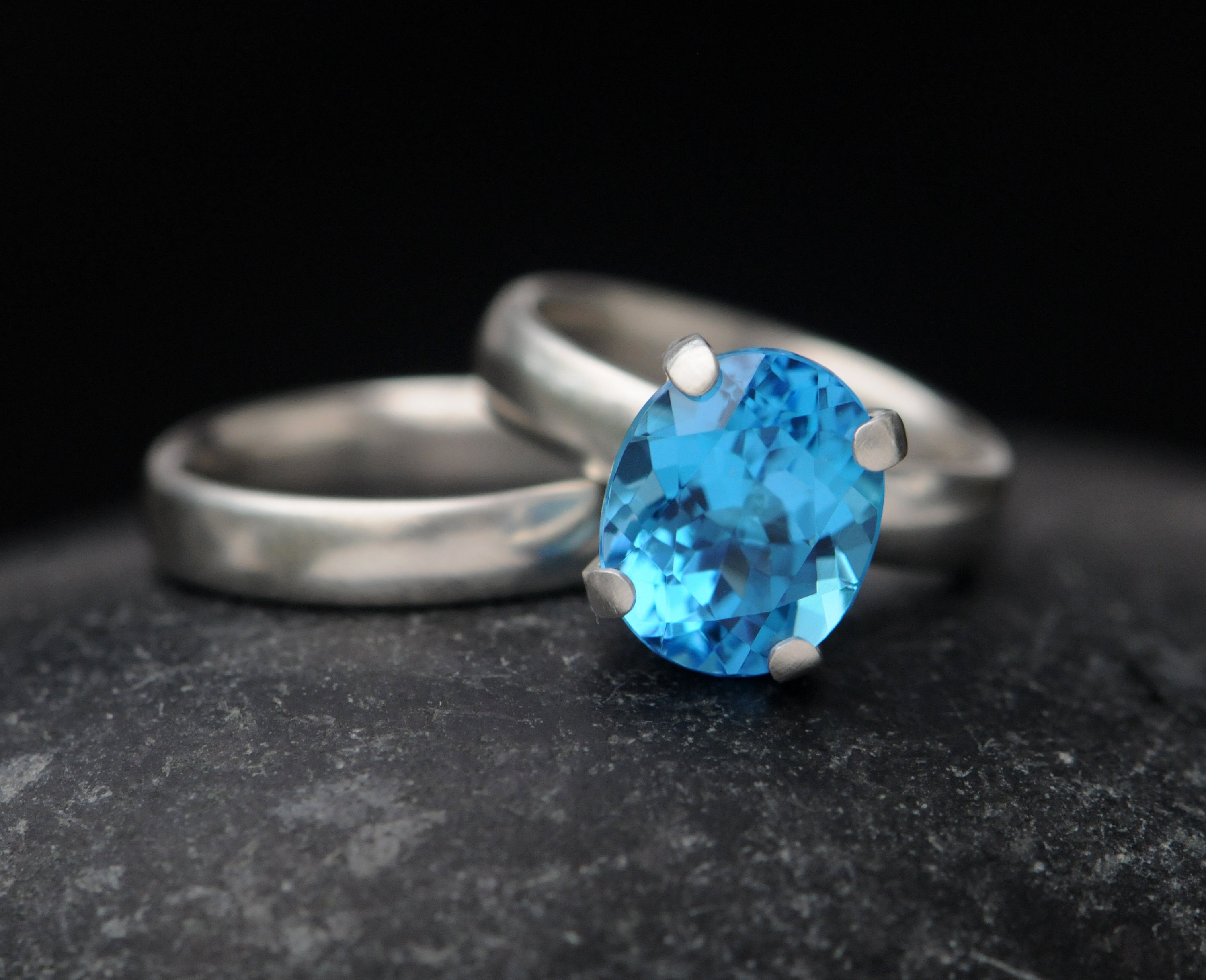 Oval Blue Topaz Engagement Ring and Matching Wedding Band in - Etsy