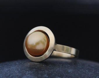 Pearl Halo Ring in 18K Gold, Gift For Her Pearl Statement in 18K Gold