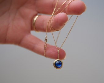 Blue Sapphire Gold Necklace - 18K Gold Cab Sapphire Necklace