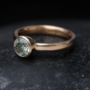 Ethical Engagement Ring with Green Montana Sapphire in 18K Rose Gold Size 7.25