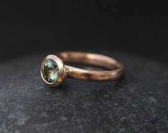 Green Sapphire Halo Ring in 18K Rose Gold - 1 Carat Sapphire Engagement Ring