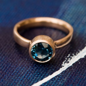 Blue Topaz Engagement Ring, London Blue Topaz Ring in 18K Gold image 2