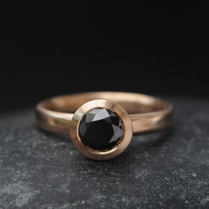 Black Diamond Halo Ring, Black Gem Engagement Ring in 18K Rose Gold, Gift For Her