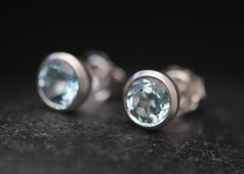 Blue Topaz Stud Earrings in Silver 7mm Stud Earrings image 2