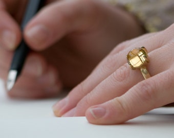 Large Citrine Cab Ring in 18K Gold, Big Yellow Gem Ring, Gift For Her