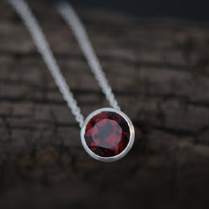 Christmas Gift for Her, Red Garnet Necklace, Red Gemstone Pendant in Silver image 1