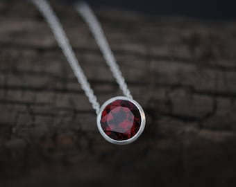 Christmas Gift for Her, Red Garnet Necklace, Red Gemstone Pendant in Silver