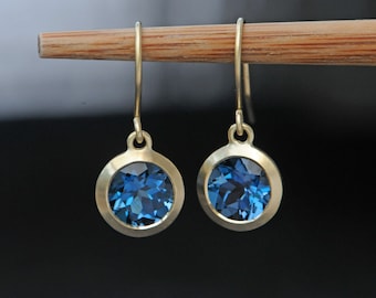 Blue Topaz Drop Earrings in 18K Gold, Gift For Her