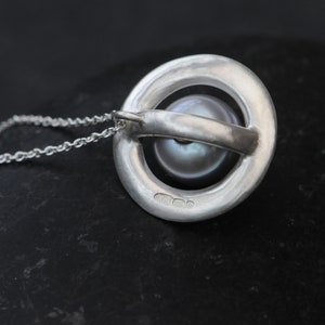 Silver Pearl Necklace Gift For Her, Tahitian Pearl Halo Pendant image 4