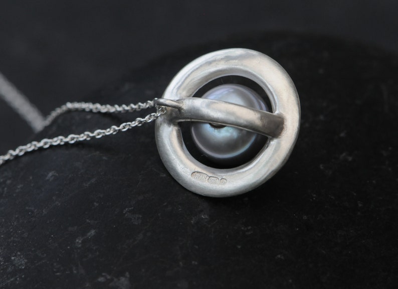 Silver Pearl Necklace Gift For Her, Tahitian Pearl Halo Pendant image 4