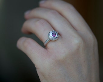 Rhodolith Granat Ring mit pinken Saphiren, Geschenk für Sie, Rosa Edelstein Cluster Ring