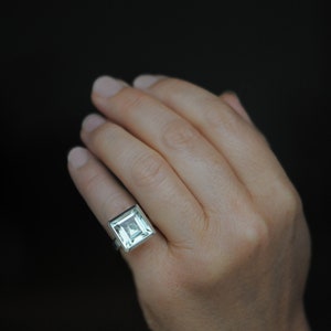 Green Amethyst Statement Ring Size 4.5, Princess Cut Green Gemstone Ring image 4