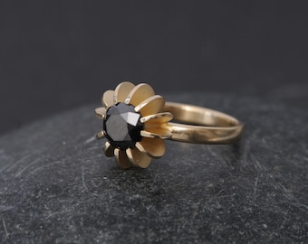 Black Diamond Statement Ring in 18K Gold, Sea Urchin Ring, Black Gem Engagement Ring