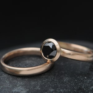 Black Diamond 18K Rose Gold Wedding Set, Black Diamond Engagement Ring Gift For Her