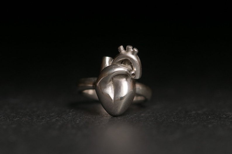 Anatomical Heart Ring, Silver Heart Ring, Gift For Her image 1