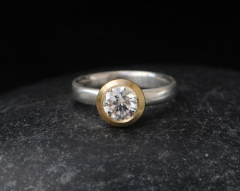 Ethical Engagement Ring, Moissanite Ring in 18K Gold and Silver