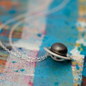 Black Pearl Necklace in Silver, Gift For Her, Tahitian Black Pearl Halo Pendant image 5