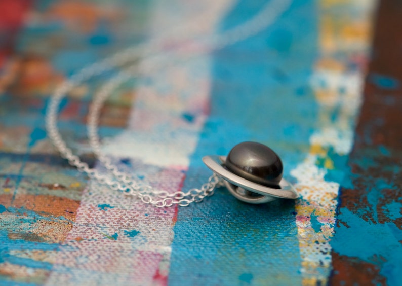 Black Pearl Necklace in Silver, Gift For Her, Tahitian Black Pearl Halo Pendant image 5