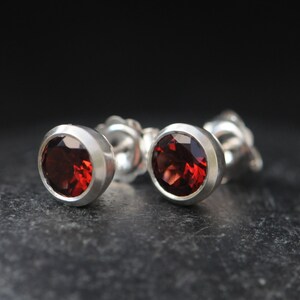 Blue Topaz Stud Earrings in Silver 7mm Stud Earrings Red Garnet