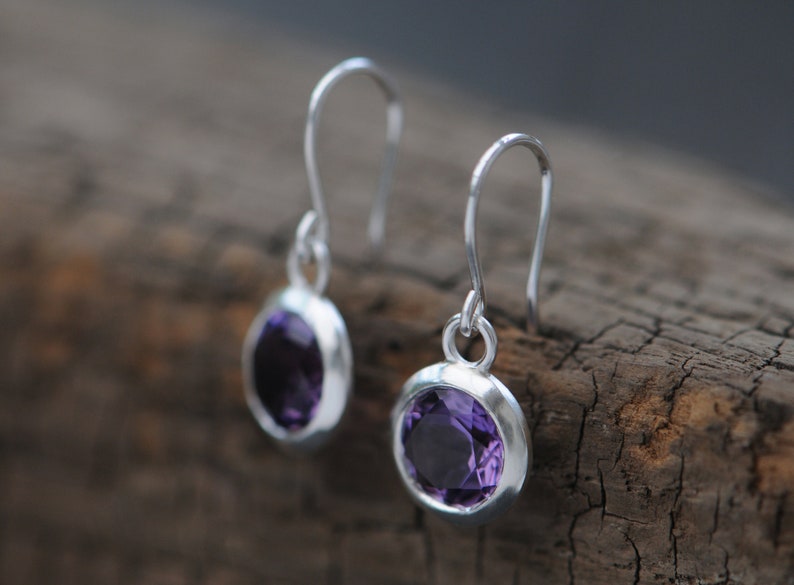 Purple Amethyst Round Drop Earrings Purple Gemstone Earrings image 4