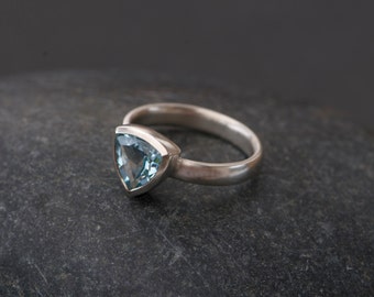 Pale Blue Topaz Trillion Ring Blue Gemstone Engagement Ring, Gift For Her