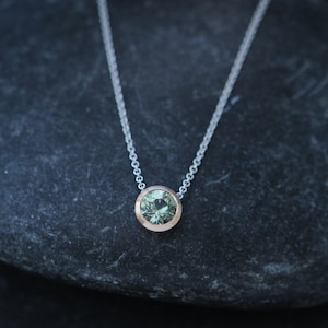 Green Sapphire Necklace in 18K Rose Gold Green Gemstone Pendant Necklace Gift For Her image 1