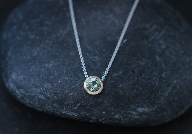 Green Sapphire Necklace in 18K Rose Gold Green Gemstone Pendant Necklace Gift For Her image 1