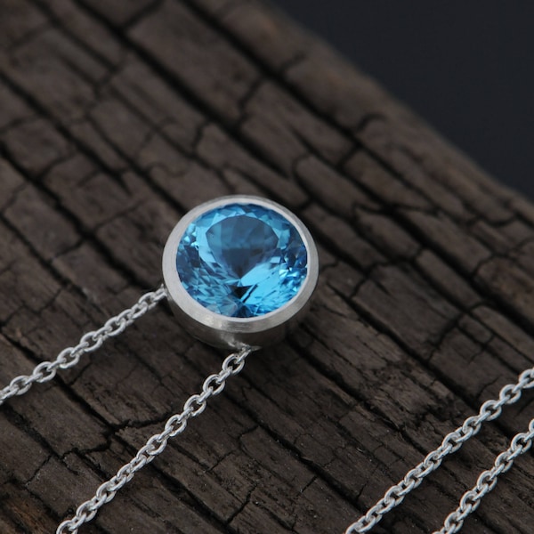 Blue Topaz Pendant, Blue Gemstone Necklace in Silver, Gift For Her