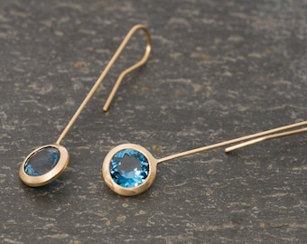 London Blue Topaz Dangle Earrings in 18K, Gift for Her Lollipop Earrings