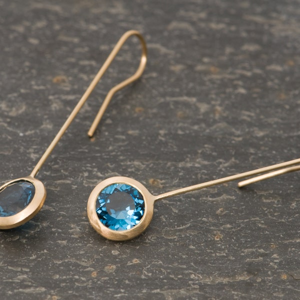 London Blue Topaz Dangle Earrings in 18K, Gift for Her Lollipop Earrings