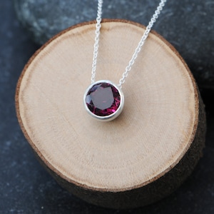 Rhodolite Garnet Necklace in Silver, Deep Pink Gem Necklace, Gift For Her