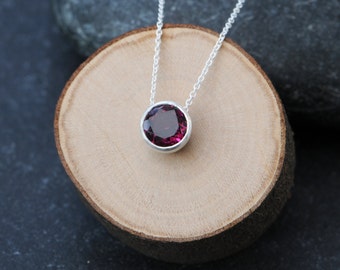 Rhodolite Garnet Necklace in Silver, Deep Pink Gem Necklace, Gift For Her