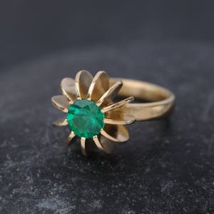 Emerald Engagement Ring in 18K Gold, Emerald Sea Urchin Ring image 3