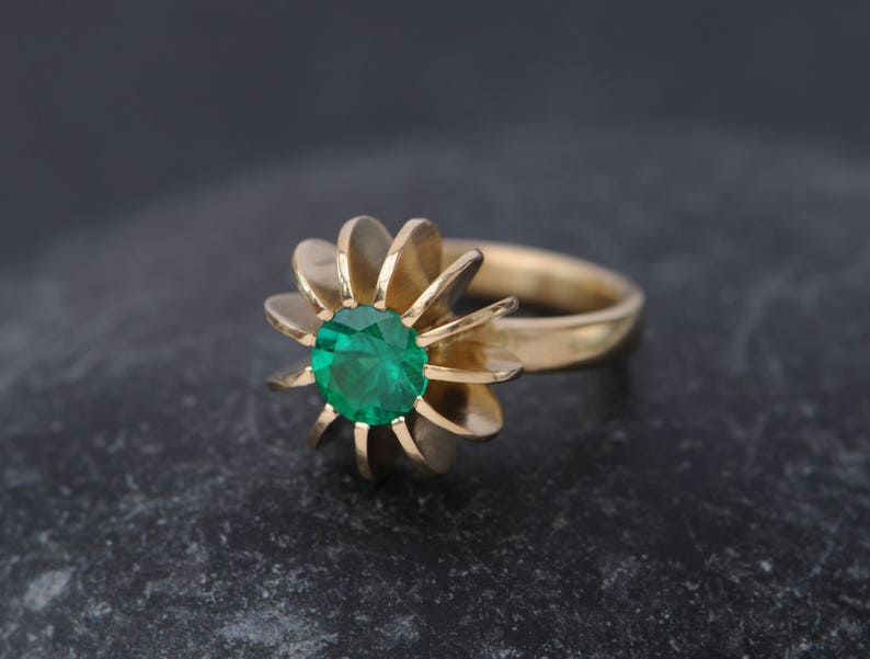 Emerald Engagement Ring in 18K Gold, Emerald Sea Urchin Ring image 3