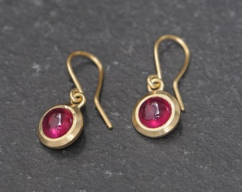 Ruby Drop Earrings in 18K Gold, Gioft For Her Ruby Gold Earrings