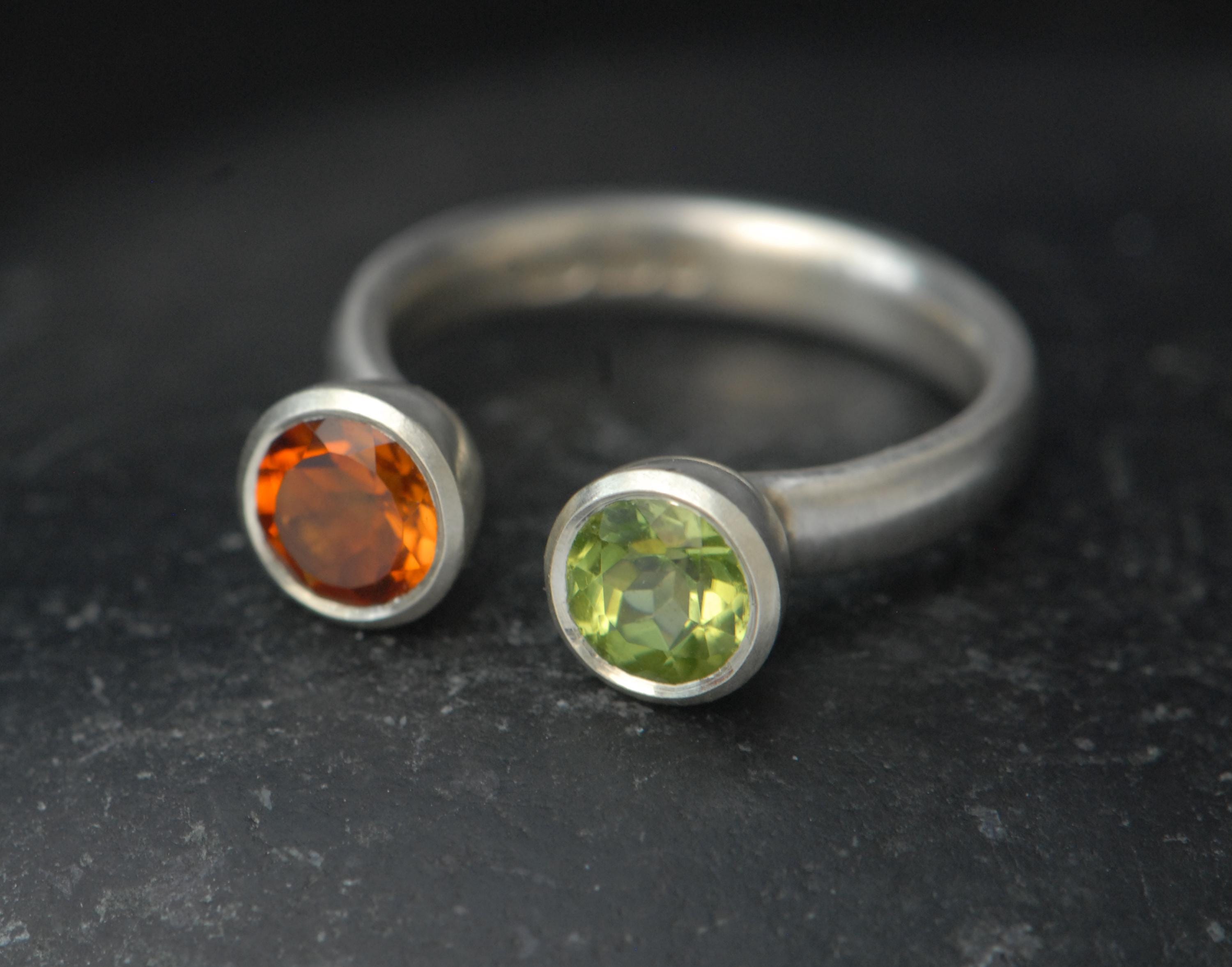 Owl Ring with Peridot and Citrine, Silver Statement Ring, Gift For Her
